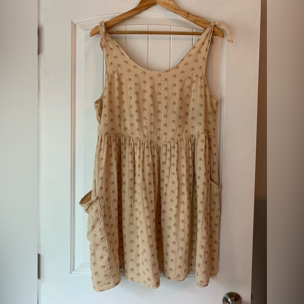 Rylee + Cru Tan Mini Dress with Floral Pattern